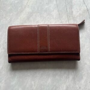 Coach Brown Leather Wallet with Light Blue Interior